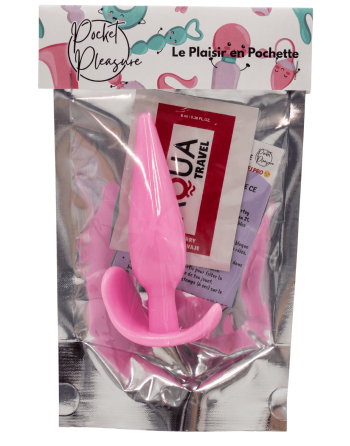 Plug anal rose souple base évasée Pocket Pleasure  1 dosette lubrifiant