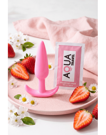 Plug anal rose souple base évasée Pocket Pleasure  1 dosette lubrifiant