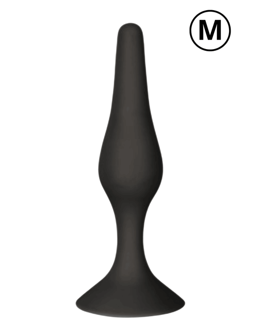 Plug Anal Noir en Silicone M avec Ventouse Taille M 11,3 cm Pocket Pleasure  1 dosette de lubrifiant