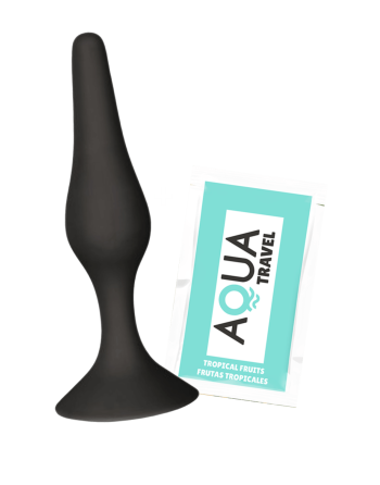 Plug Anal Noir en Silicone M avec Ventouse Taille M 11,3 cm Pocket Pleasure  1 dosette de lubrifiant