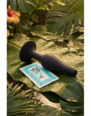 Plug Anal Noir en Silicone M avec Ventouse Taille M 11,3 cm Pocket Pleasure  1 dosette de lubrifiant