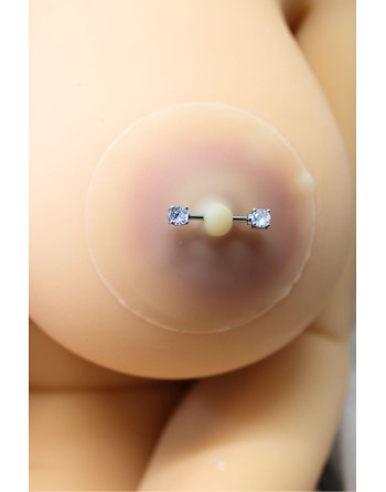 Paire de cache-tétons piercing barre faux diamant peau claire 