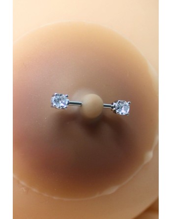 Paire de cache-tétons piercing barre faux diamant peau métisse 
