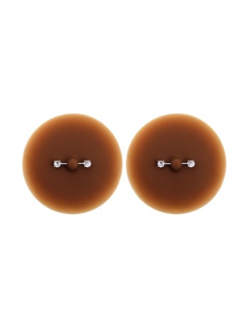 Paire de cache-tétons piercing barre faux diamant peau foncée 