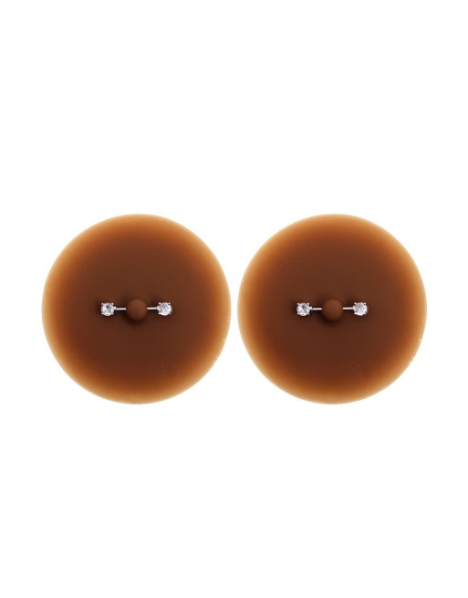 Paire de cache-tétons piercing barre faux diamant peau foncée 