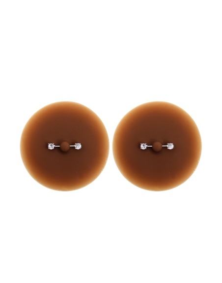 Paire de cache-tétons piercing barre faux diamant peau foncée 