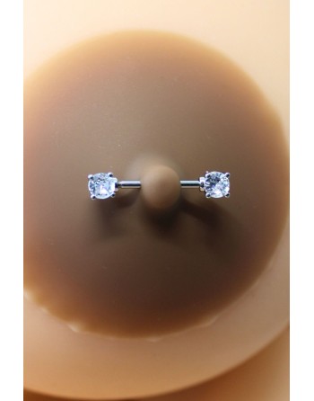 Paire de cache-tétons piercing barre faux diamant peau foncée 