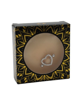 Paire de cache-tétons piercing barre coeur faux diamant peau claire 