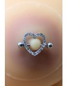 Paire de cache-tétons piercing barre coeur faux diamant peau claire 