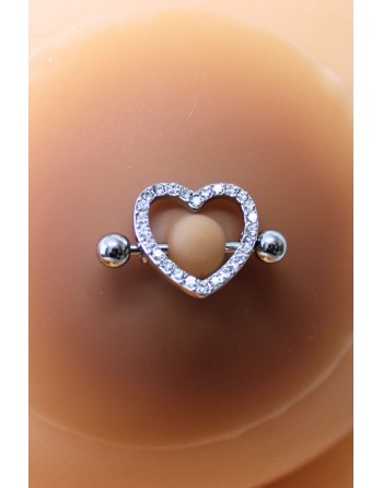 Paire de cache-tétons piercing barre coeur faux diamant peau métisse 