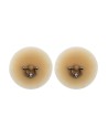 Paire de cache-tétons ornés d’un piercing barre en demi-anneau avec strass, pour peau claire. 