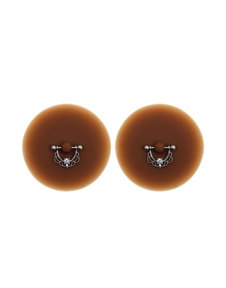Paire de cache-tétons piercing barre demi-anneau faux diamant peau foncée 