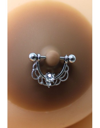 Paire de cache-tétons piercing barre demi-anneau faux diamant peau foncée 