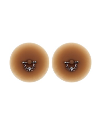 Paire de cache-tétons piercing barre demi-anneau faux diamant peau métisse 