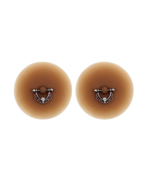 Paire de cache-tétons piercing barre demi-anneau faux diamant peau métisse 