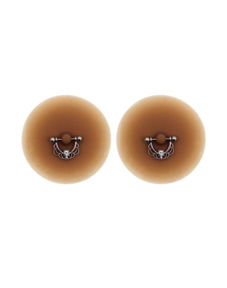 Paire de cache-tétons piercing barre demi-anneau faux diamant peau métisse 