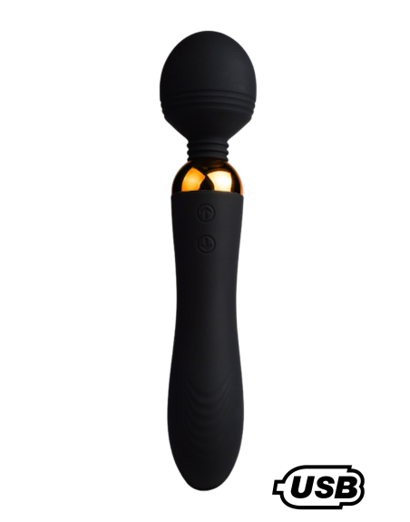 SHAKE Noir, Vibromasseur Wand USB en silicone médical avec 2 puissants moteurs indépendants