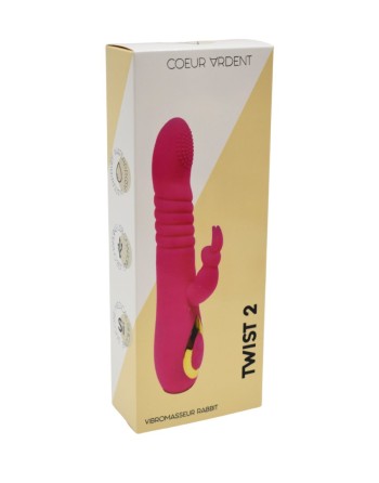 TWIST 2 Rose, Vibromasseur Rabbit va-et-vient USB en silicone médical, doté de 18 modes de stimulation