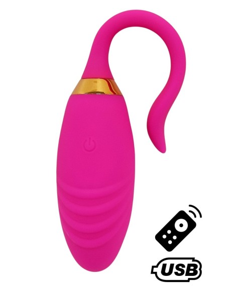PLEASURE, Un Œuf vibrant USB avec télécommande, dans un silicone médical doux et rainuré