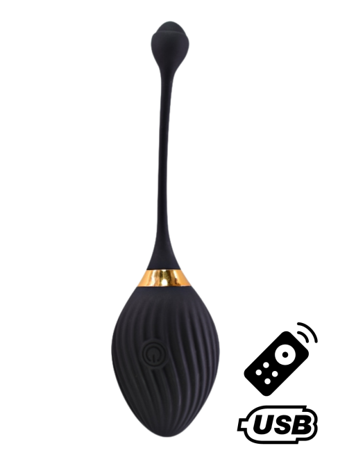 WAVE, Un Œuf vibrant noir USB avec télécommande, dans un silicone médical doux et lisse