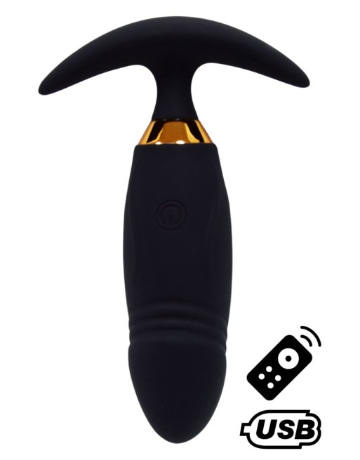 PEACH, Plug Vibrant noir long USB avec télécommande, dans un silicone médical doux et lisse