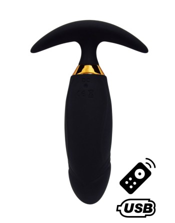PEACH, Plug Vibrant noir long USB avec télécommande, dans un silicone médical doux et lisse