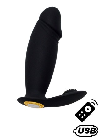 ACHILLE, Mini vibromasseur noir USB, forme pénis avec stimulation clitoridienne, avec télécommande