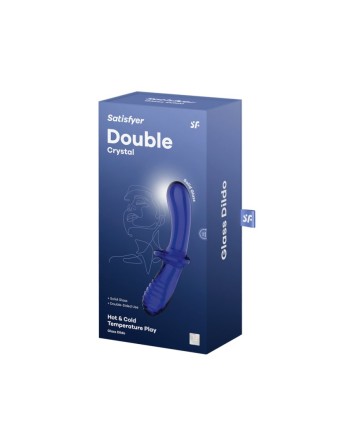 Gode en verre borosilicaté massif bleu Double Crystal Satisfyer 