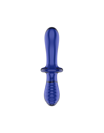 Gode en verre borosilicaté massif bleu Double Crystal Satisfyer 