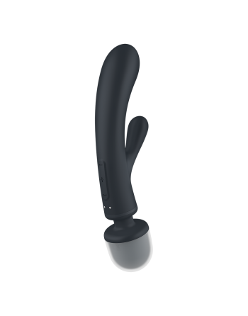 2 en 1 Vibromasseur rabbit et wand noir USB Triple Lover Satisfyer 