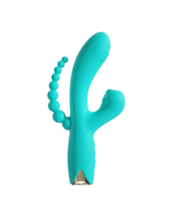 Vibromasseur triple stimulation USB turquoise Snappy Bunny 