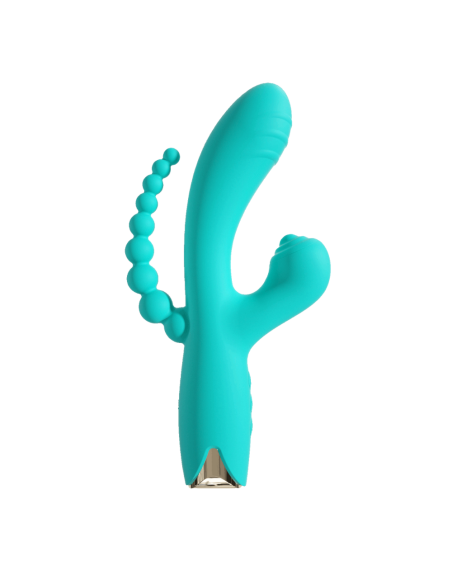 Vibromasseur triple stimulation USB turquoise Snappy Bunny 