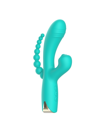Vibromasseur triple stimulation USB turquoise Snappy Bunny 