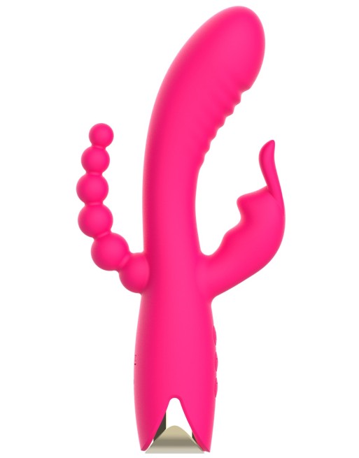 Vibromasseur triple stimulation très puissant rose USB 