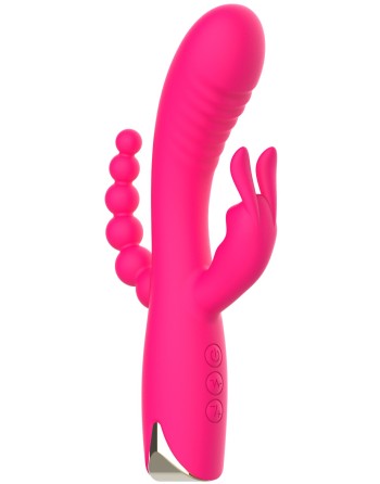 Vibromasseur triple stimulation très puissant rose USB 