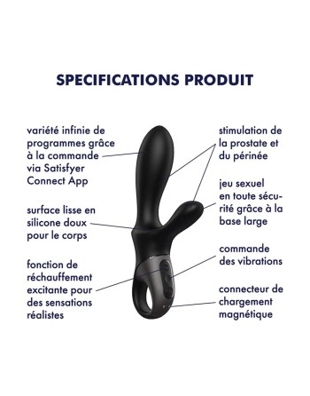Vibromasseur rabbit noir USB, chauffant et connecté Heat Climax  Satisfyer