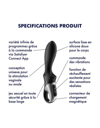 Vibromasseur noir USB, chauffant et connecté Heat Climax Satisfyer