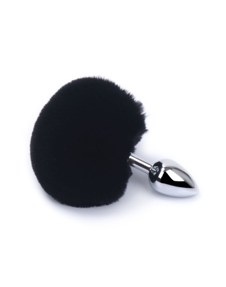 Plug anal aluminium avec pompon noir Taille S 