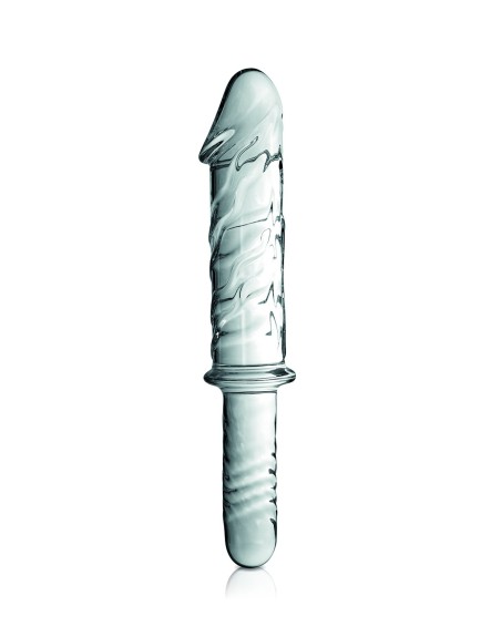 Gode en verre réaliste transparent avec poignée  n°12 Glossy 
