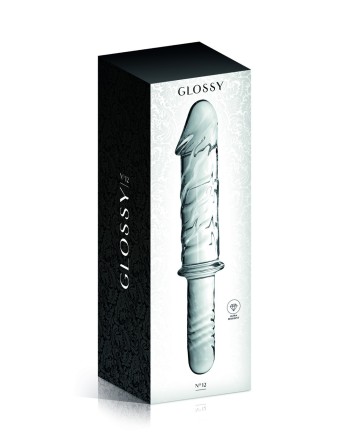 Gode en verre réaliste transparent avec poignée  n°12 Glossy 