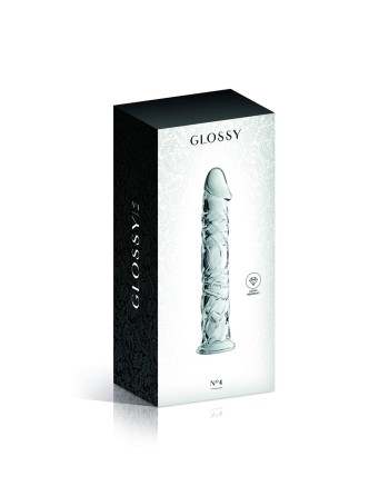 Gode en verre transparent avec gland et veines n°4 Glossy 