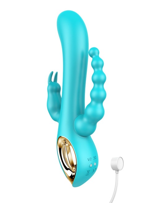 Vibromasseur rabbit  bleu  avec chapelet vibrant