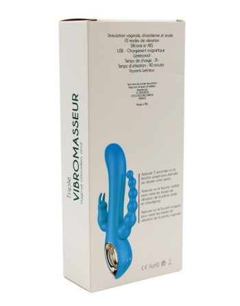 Vibromasseur rabbit  bleu  avec chapelet vibrant