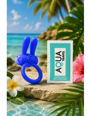Anneau Vibrant Rabbit Bleu Silicone  1 dosette de lubrifiant — Pocket Pleasure