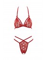 Soutien-gorge en dentelle rouge avec bonnets détachables et string - R221125430