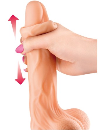 Gode réaliste veiné ventouse va-et-vient prépuce testicules billes mouvantes 22cm 