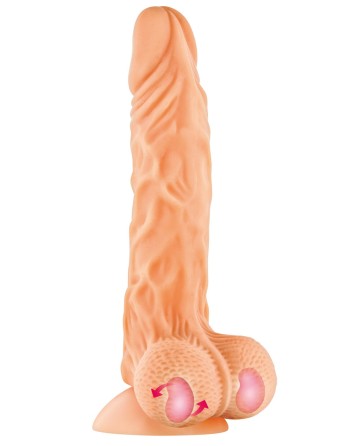 Gode réaliste veiné ventouse va-et-vient prépuce testicules billes mouvantes 22cm 