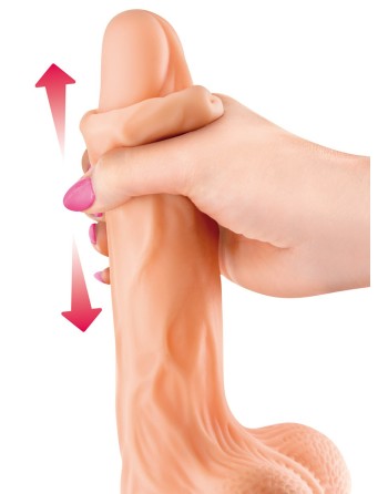 Gode réaliste veiné ventouse va-et-vient prépuce testicules billes mouvantes 20 cm 