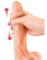 Gode réaliste veiné ventouse va-et-vient prépuce testicules billes mouvantes 20 cm 