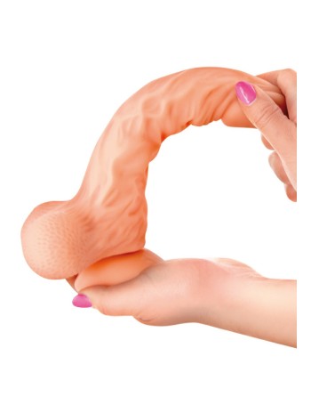 Gode réaliste veiné ventouse va-et-vient prépuce testicules billes mouvantes 20 cm 
